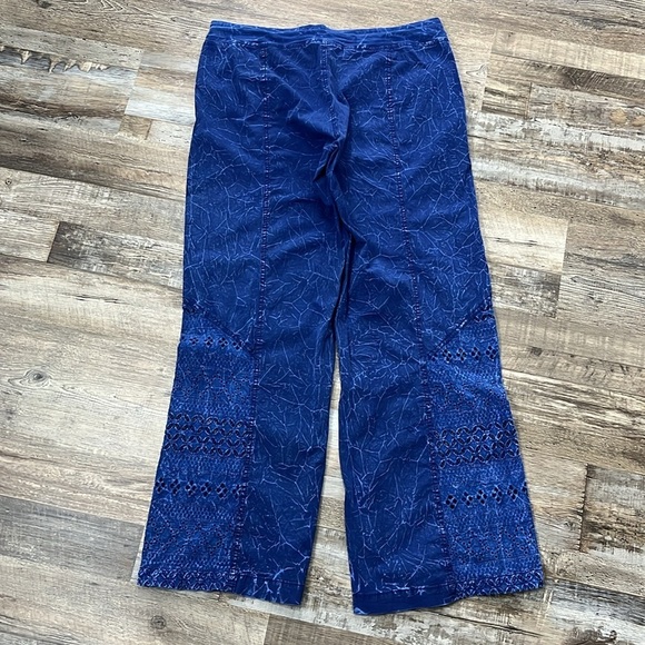 Mind Set by XCVI Blue Eyelet Lace Cotton Wide Leg Pants Size L Boho Lagenlook - Picture 4 of 13